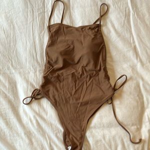 Brown Ruched One Piece Swimsuit